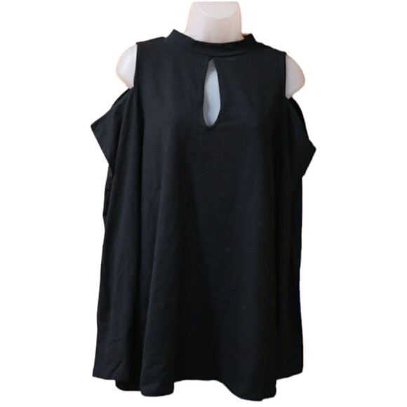 Torrid Plus Size 3 Black Keyhole Cold Shoulder Long Sleeve Top Stretch - Picture 1 of 12